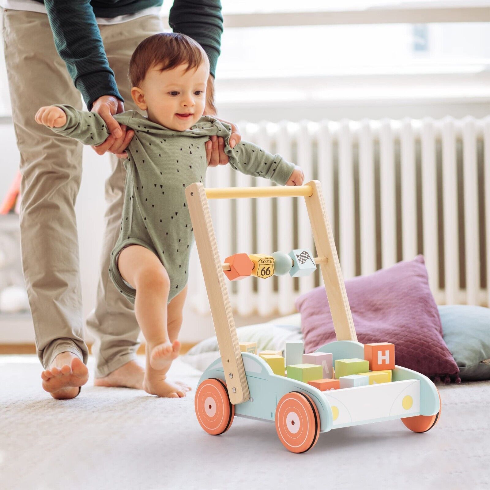 Wooden Baby Walker with ABC & 123 Traffic Signs – The Perfect Gift for Toddlers!