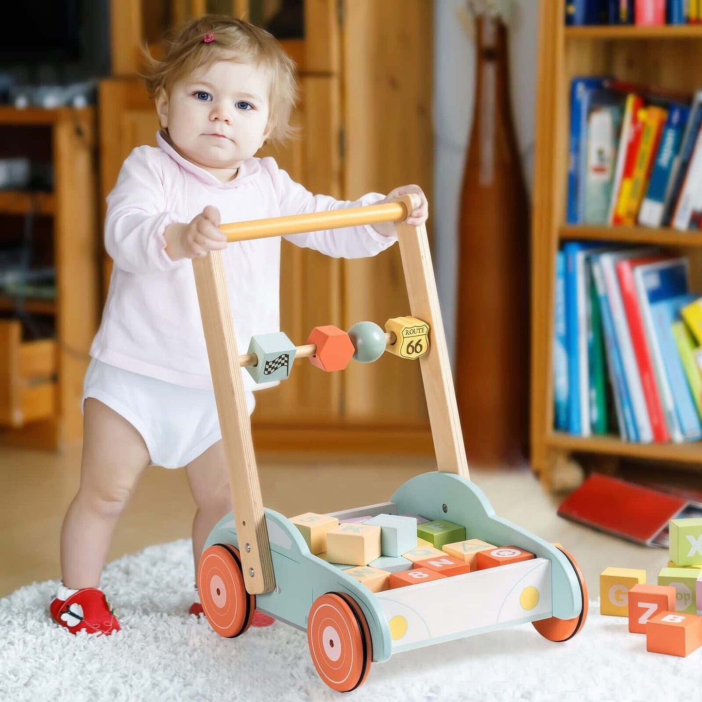 Wooden Baby Walker with ABC & 123 Traffic Signs – The Perfect Gift for Toddlers!