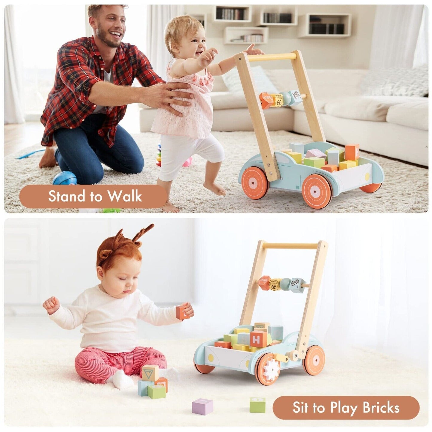 Wooden Baby Walker with ABC & 123 Traffic Signs – The Perfect Gift for Toddlers!