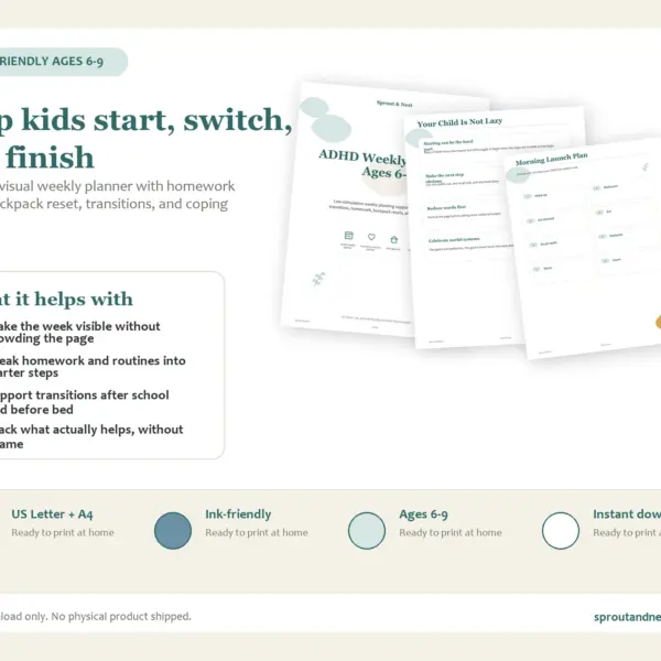ADHD-Friendly Weekly Executive Function Planner for Kids Ages 6-9 sales info 2000x1500