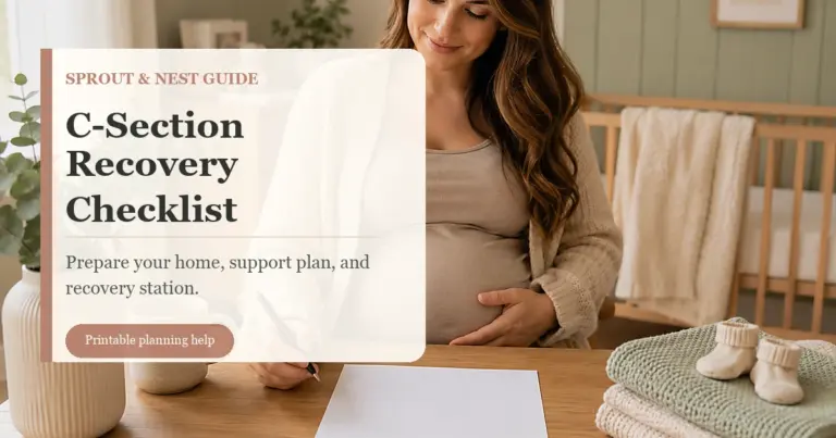 C-section recovery checklist guide for preparing home support plan and postpartum recovery station