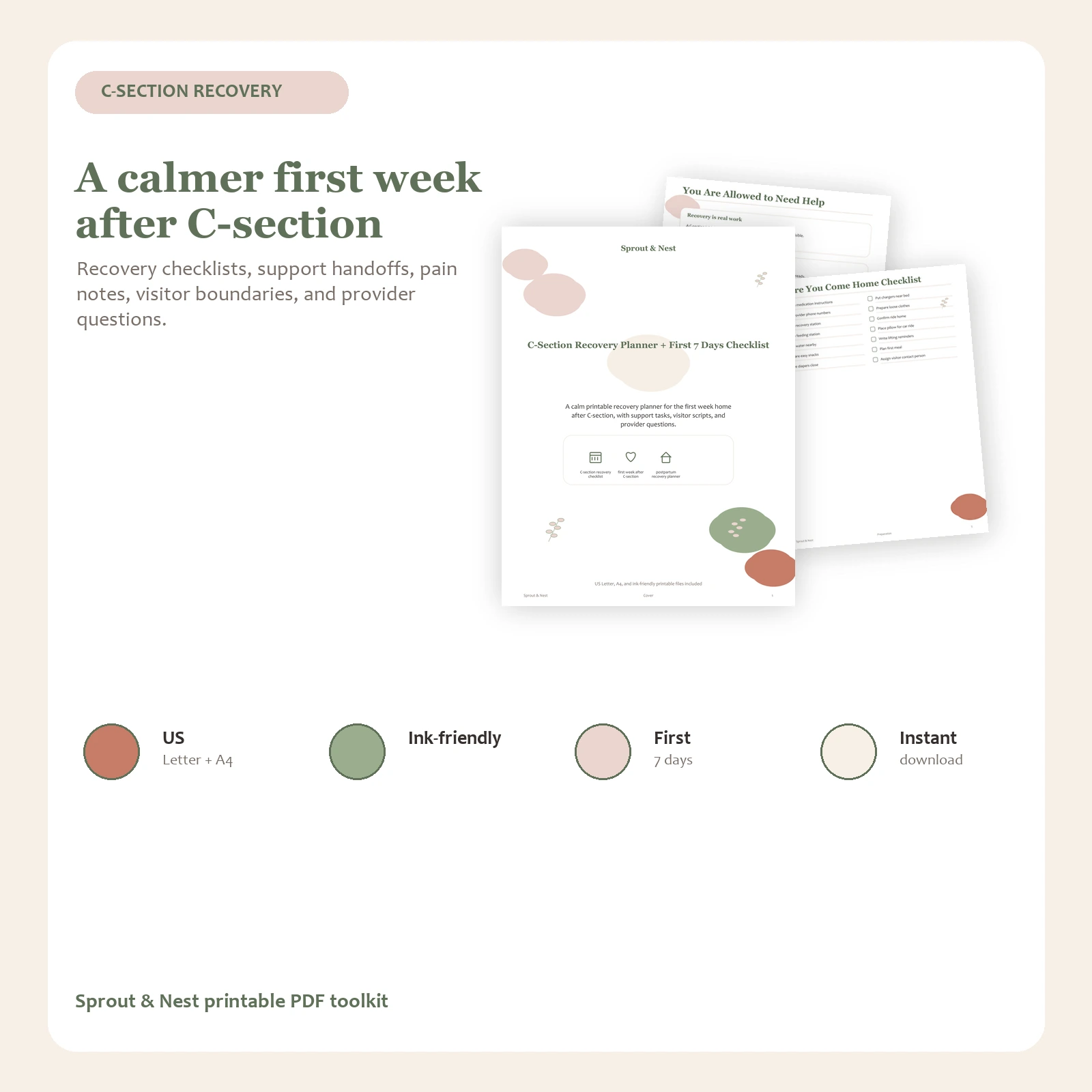 C-Section Recovery Planner + First 7 Days Checklist featured listing 1600