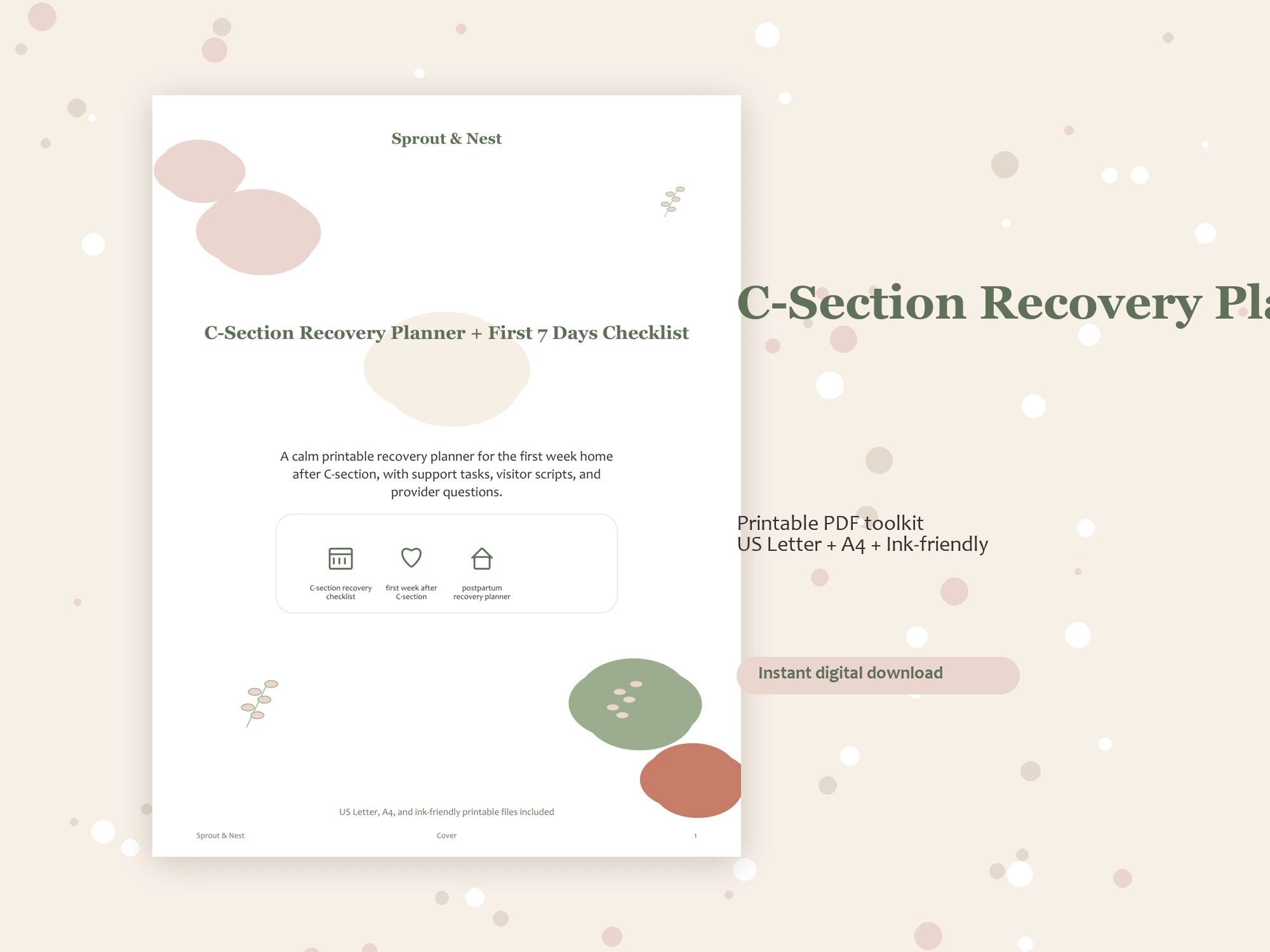C-Section Recovery Planner + First 7 Days Checklist main mockup 2000x1500
