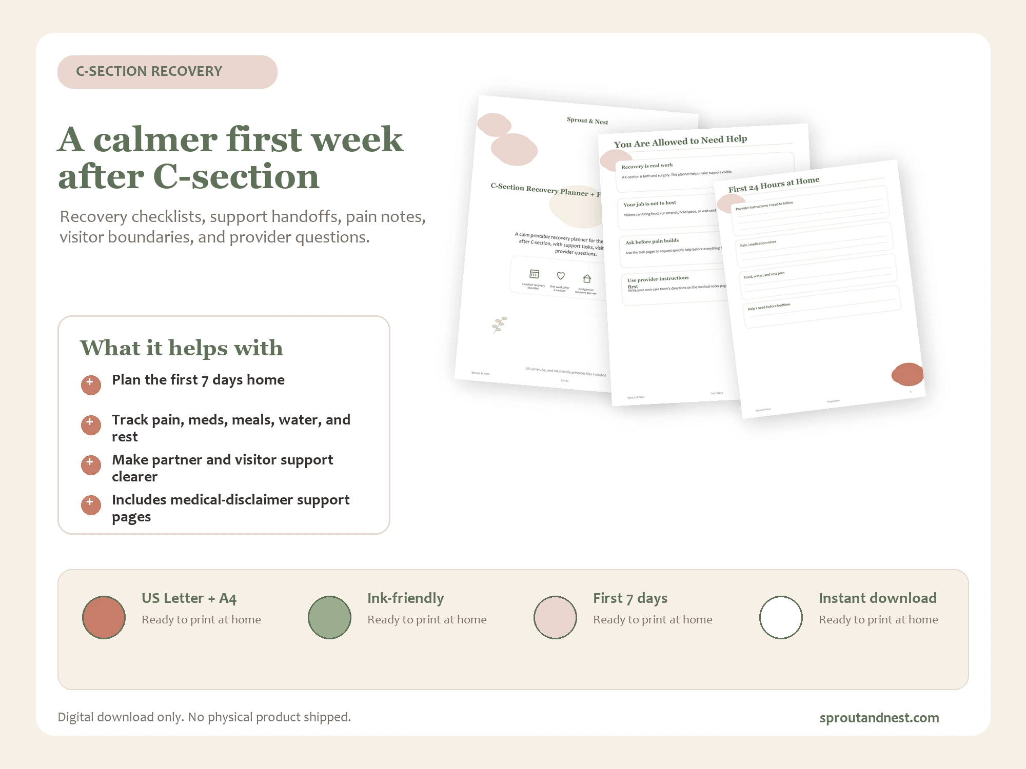 C-Section Recovery Planner + First 7 Days Checklist sales info 2000x1500