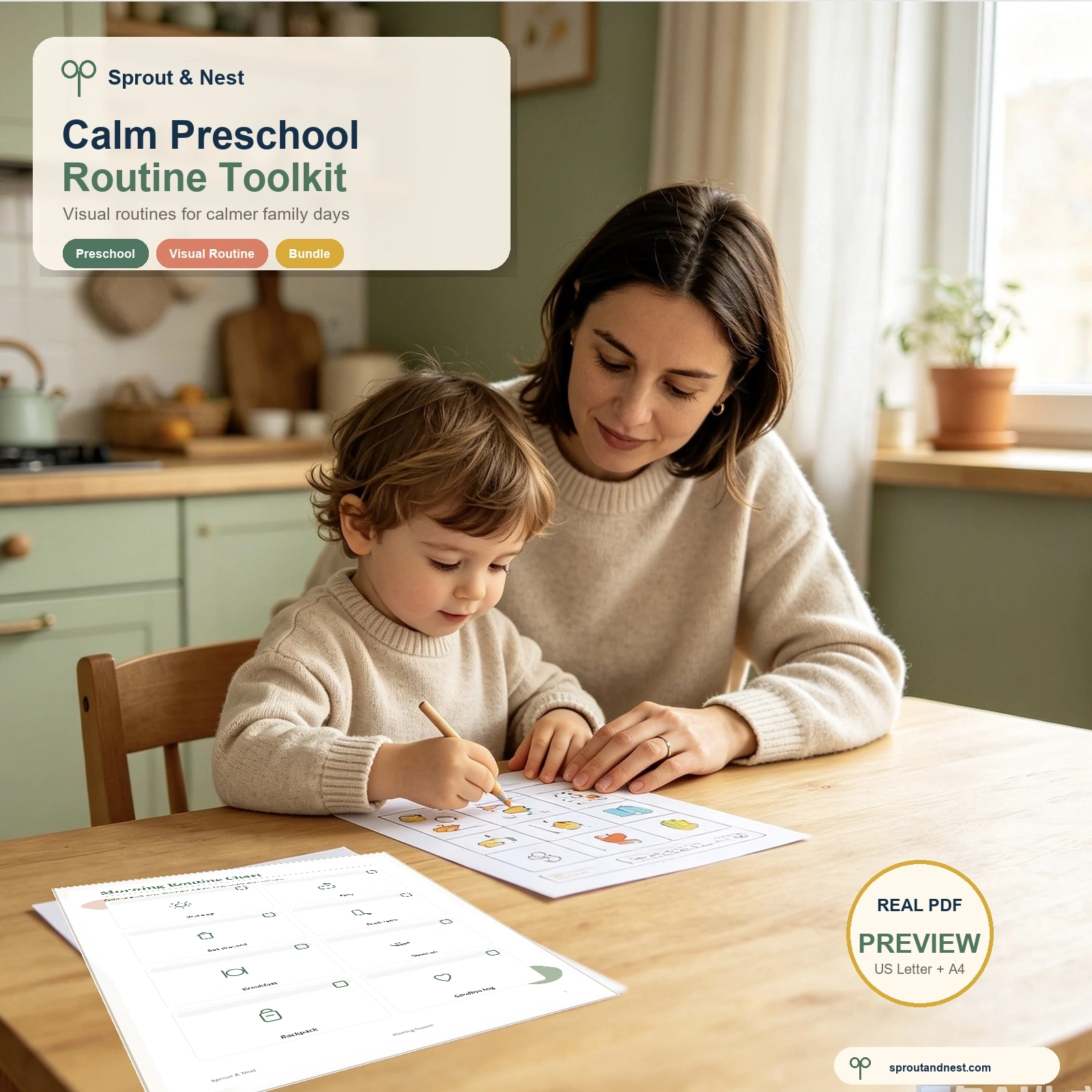 Calm preschool routine printable toolkit from Sprout and Nest