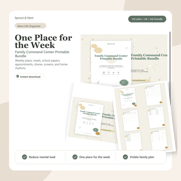 Family Command Center Printable Bundle weekly planner and mom life organization PDF pages