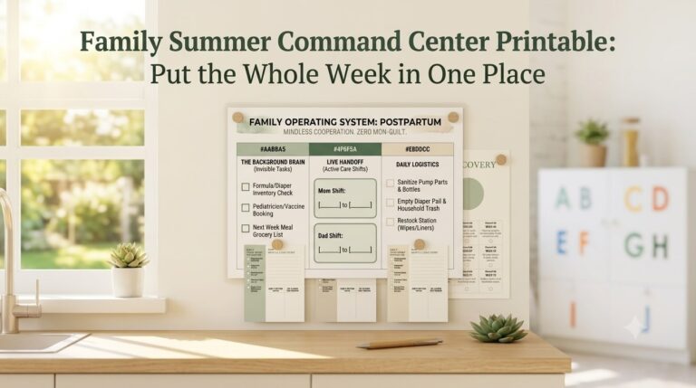 family summer command center printable - summer family routine guide