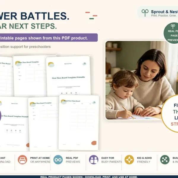 First Then Board Template real PDF product overview showing actual printable pages and benefits