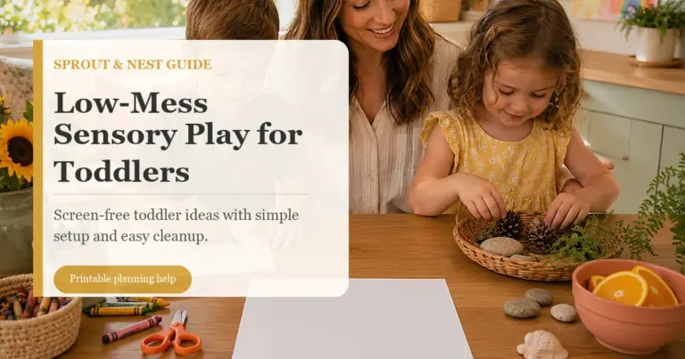 Low-mess sensory play for toddlers guide with screen-free activity ideas and easy cleanup