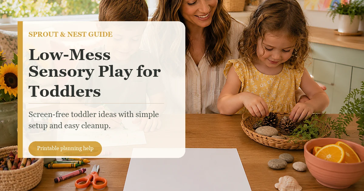 Low-mess sensory play for toddlers guide with screen-free activity ideas and easy cleanup