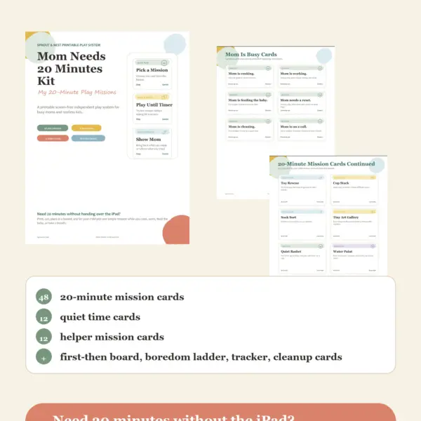 Mom Needs 20 Minutes Kit printable screen-free play system sales information image