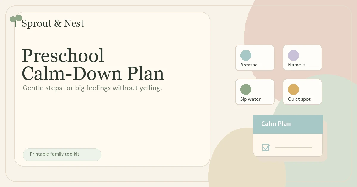Printable preschool calm down plan for big feelings and meltdowns