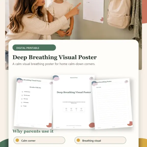 Deep Breathing Visual Poster product details and printable page previews - Sprout & Nest