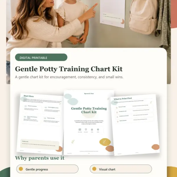 Gentle Potty Training Chart Kit – Product Info Image Gentle Potty Training Chart Kit product details and printable page previews - Sprout & Nest