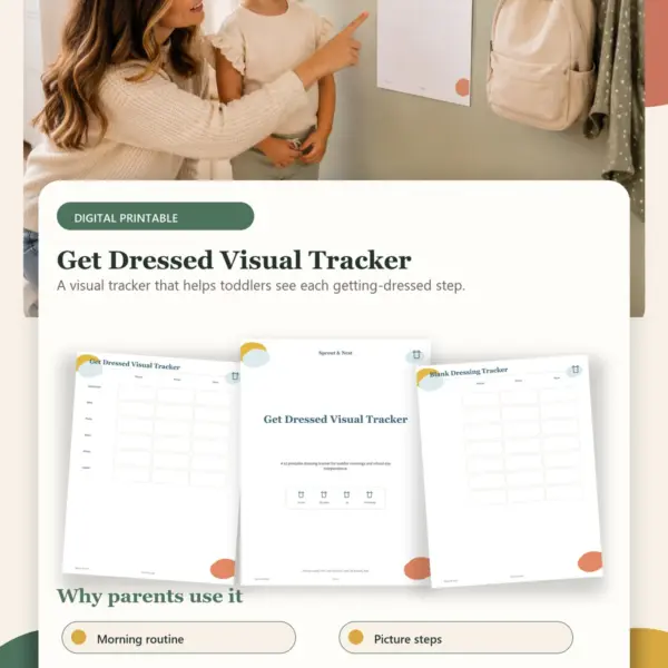 Get Dressed Visual Tracker product details and printable page previews - Sprout & Nest