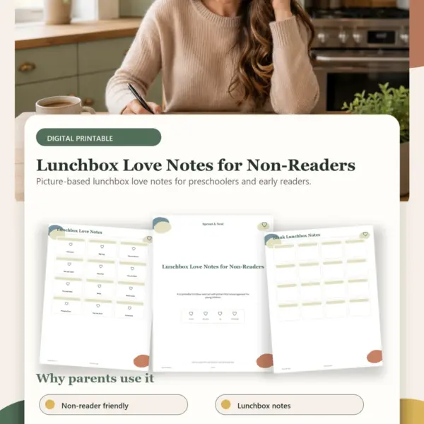 Lunchbox Love Notes for Non-Readers – Product Info Image Lunchbox Love Notes for Non-Readers product details and printable page previews - Sprout & Nest