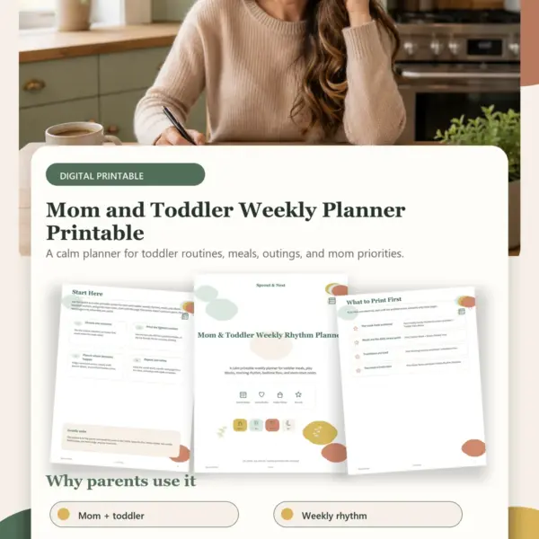 Mom and Toddler Weekly Planner Printable product details and printable page previews - Sprout & Nest