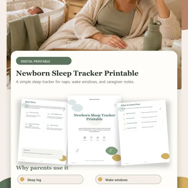 Newborn Sleep Tracker Printable product details and printable page previews - Sprout & Nest