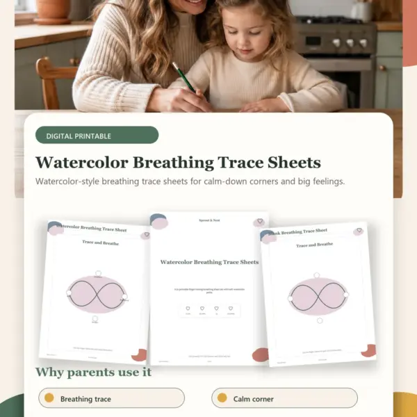 Watercolor Breathing Trace Sheets – Product Info Image Watercolor Breathing Trace Sheets product details and printable page previews - Sprout & Nest